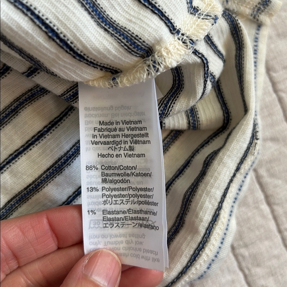Madewell Jacquard cream blue cotton blend boxy Stripe Pocket Tee L - Picture 5 of 12